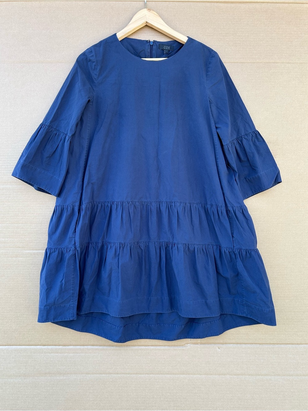 COS Babydoll Mini Dress Tiered Cotton Navy Blue EU 36 Small Minimalist Women’s